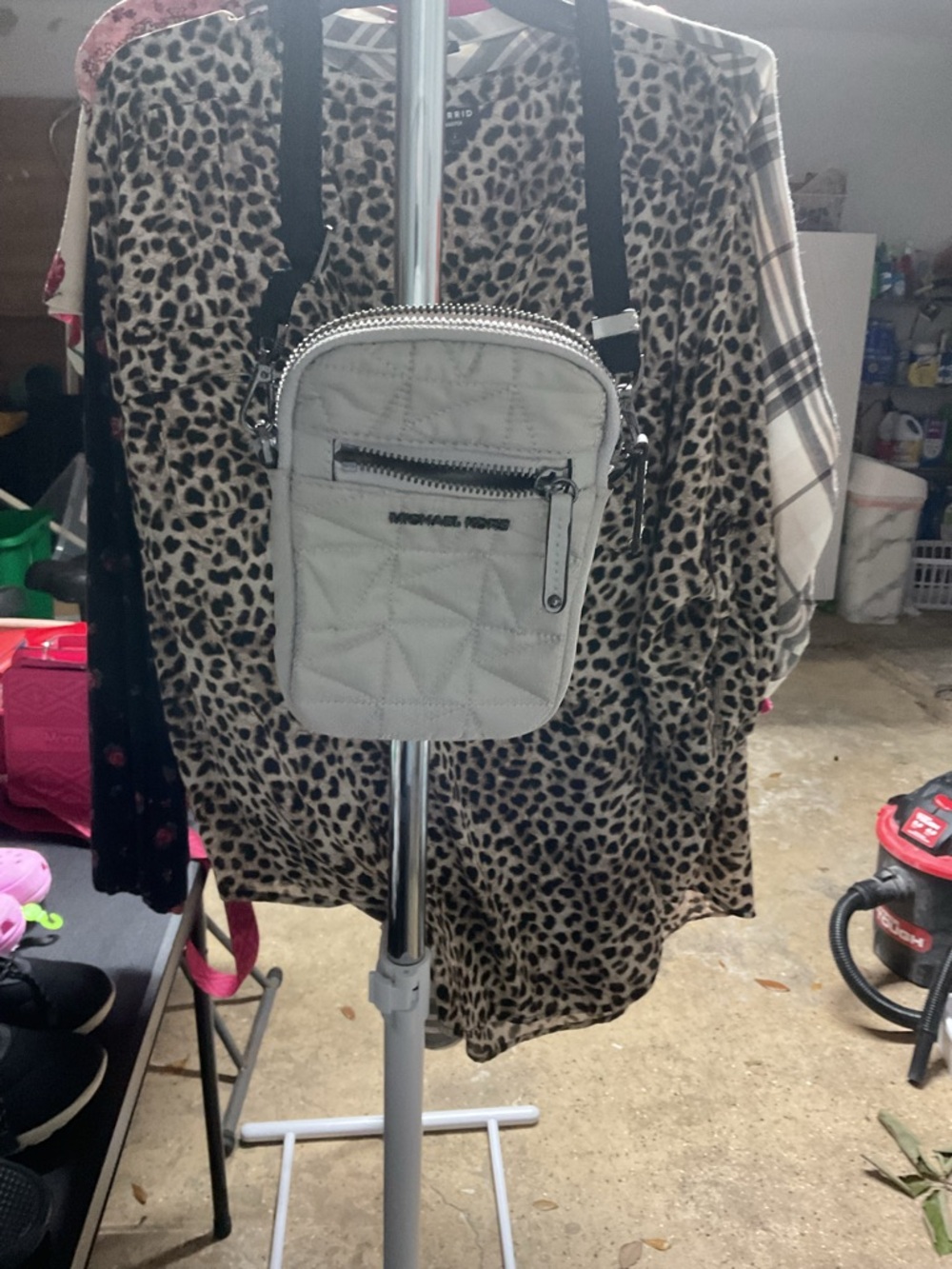 Michael Kors Quilted Crossbody Bag in Light Gray and Black Strap